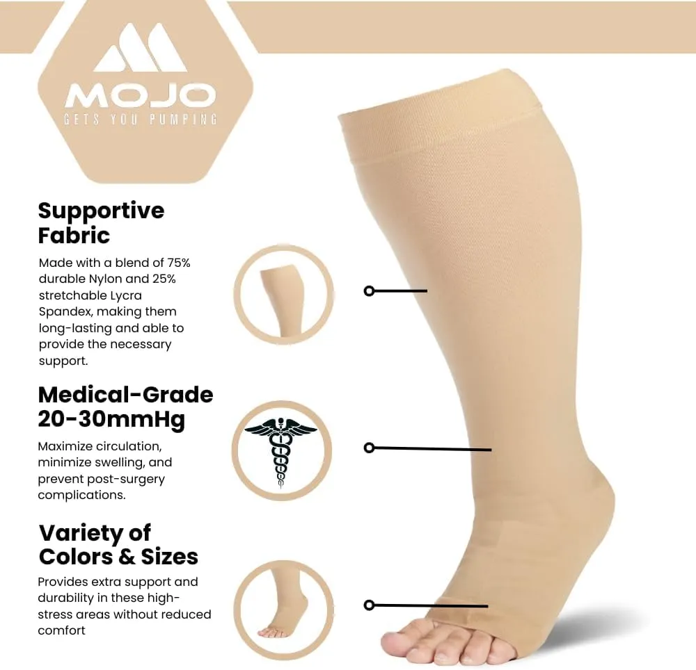 (3 Pairs) Mojo Compression Socks for Men and Women 20-30mmHg with Open Toe - AB211