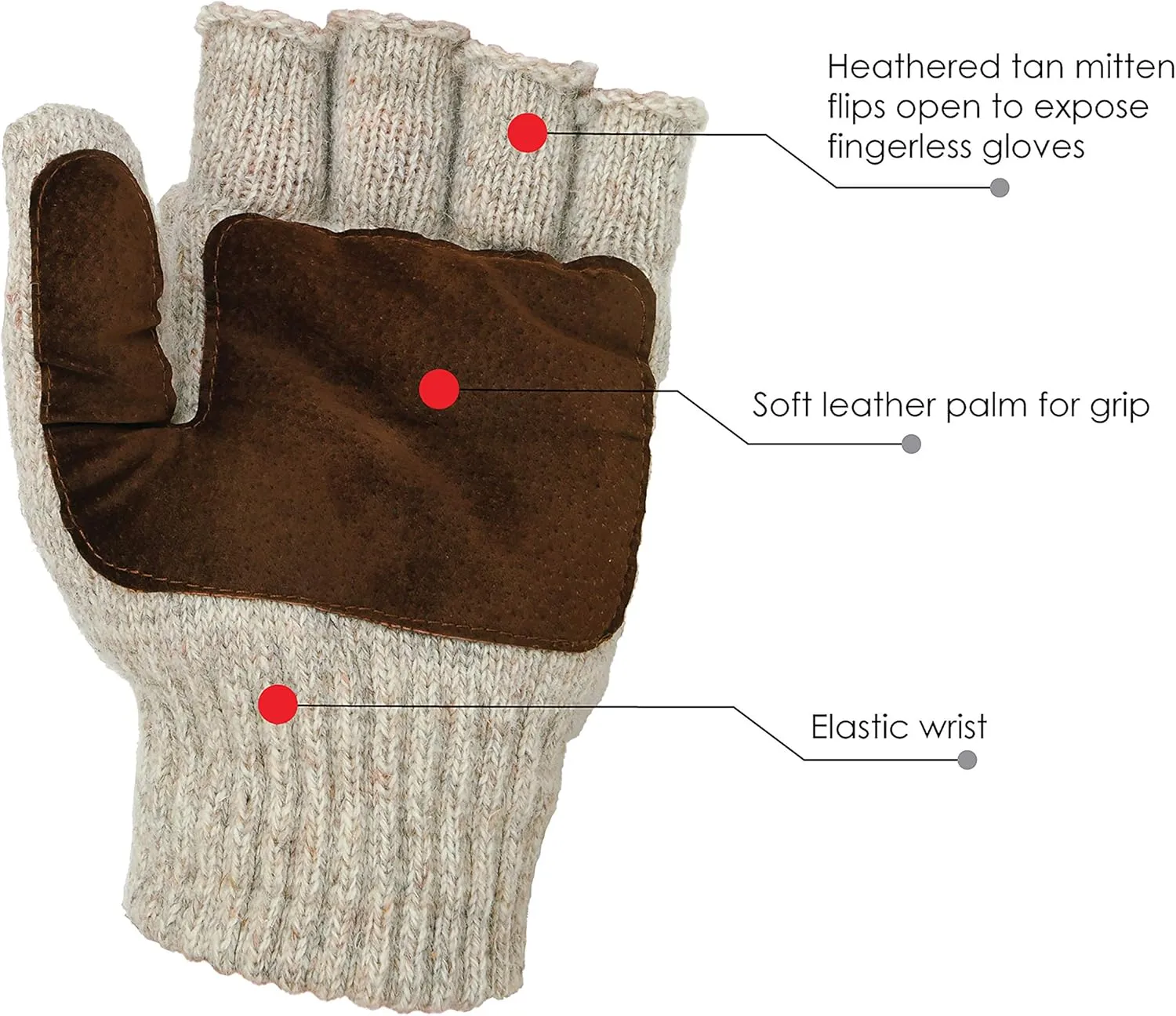360 Rag Wool Glomitt Flip Mitten 3M Thinsulate Lined Tan