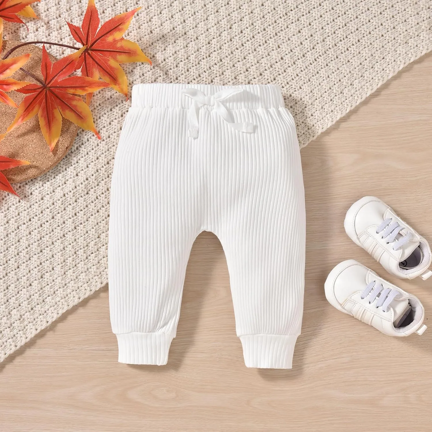 Aalizzwell Gender Neutral Long Sleeve Baby Ribbed Outfit with Hat & Headband
