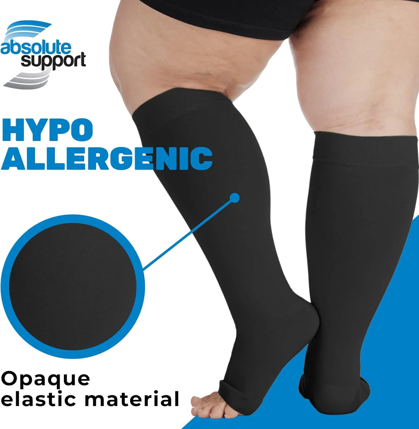 ABSOLUTE SUPPORT (3 Pairs) Plus Size Compression Support Socks for Women and Men 20-30mmHg | For Circulation Travel, Flying, Sports, Athletic - Open Toe - Black, 2X-Large - A511BL5-3