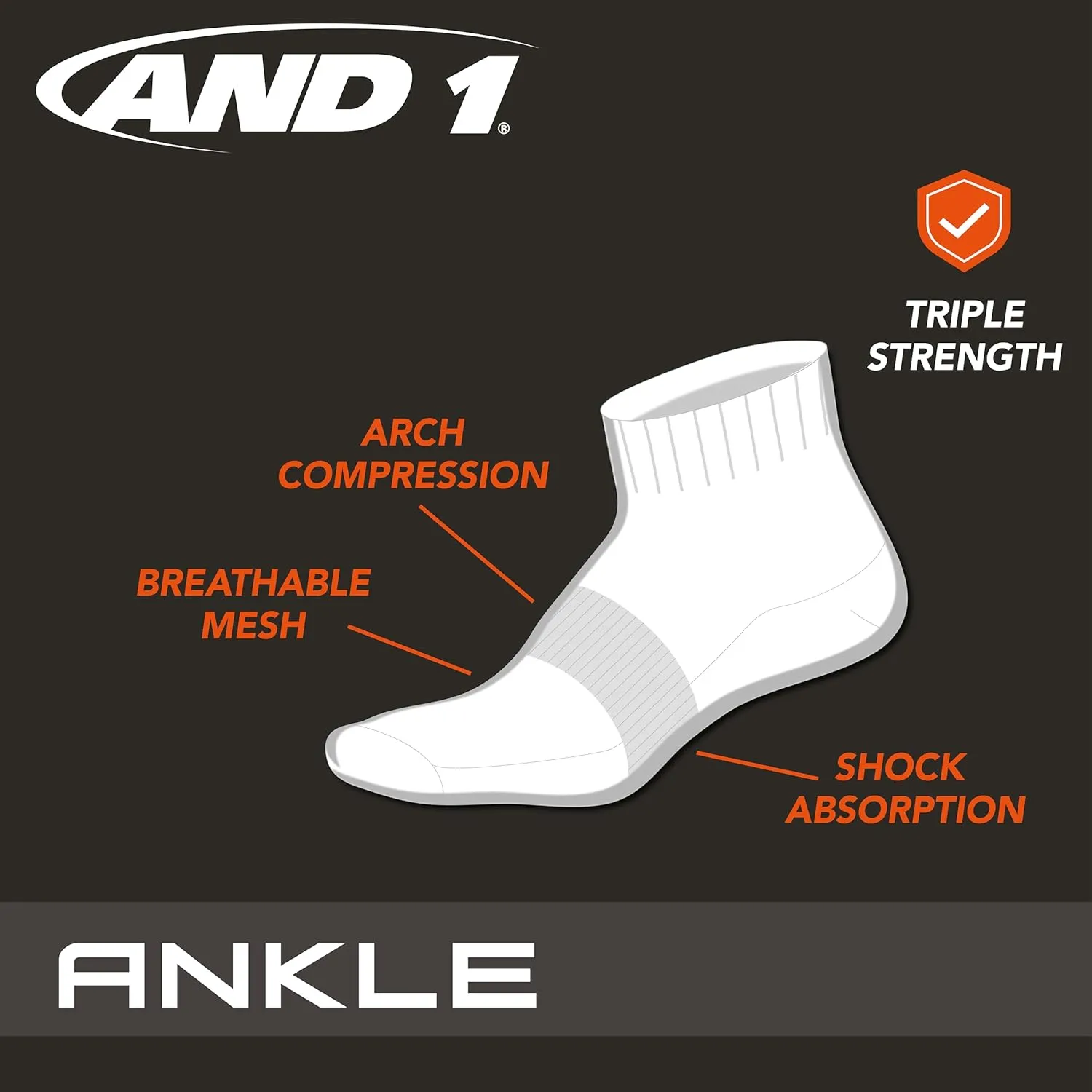 AND1 Men's Socks - Athletic Cushion Quarter Cut Socks (24 Pack)