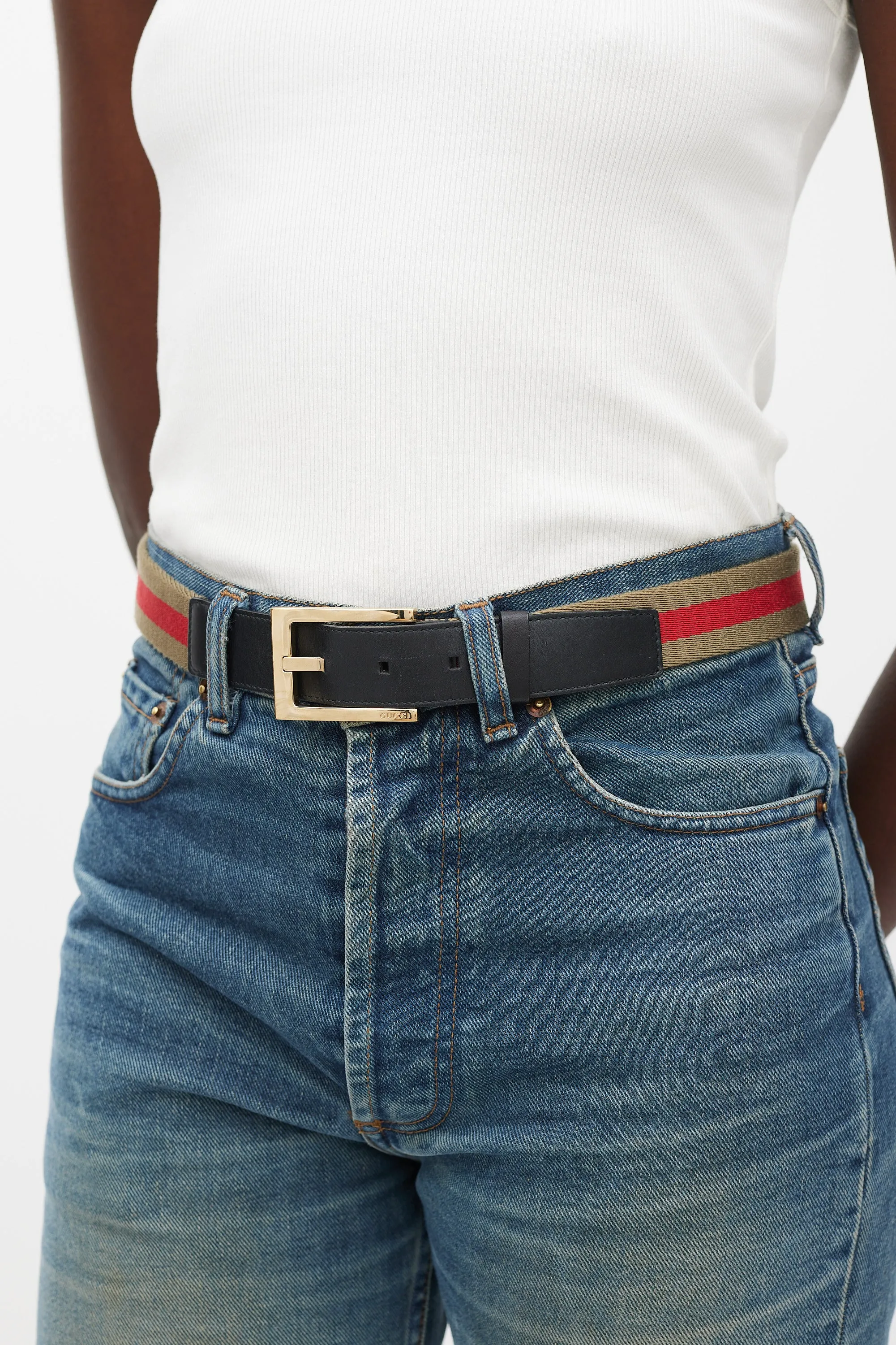 Black & Multicolour Striped Belt