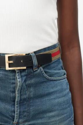 Black & Multicolour Striped Belt