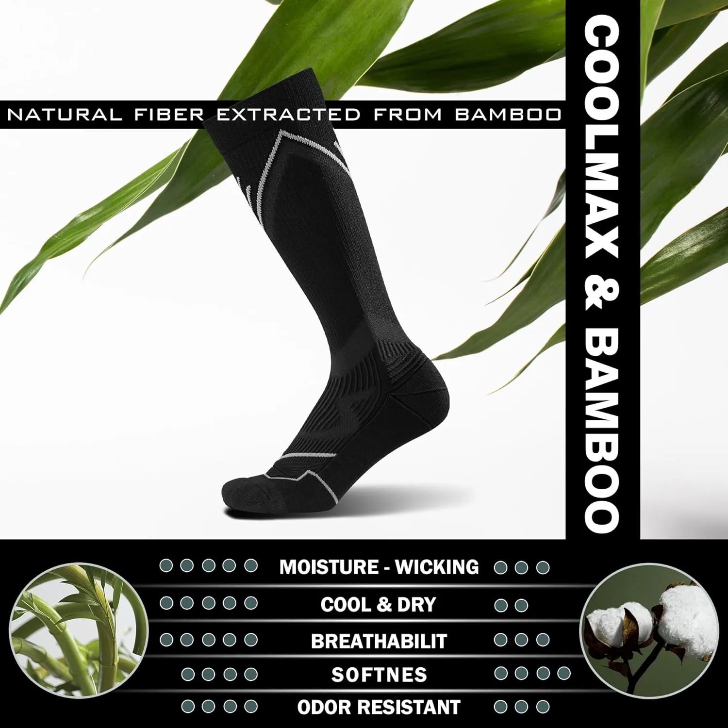 BRISIRA Compression Soccer Socks Men Women Coolmax Bamboo Viscose Knee High Socks for Baseball Athletic Cushion & Cooling