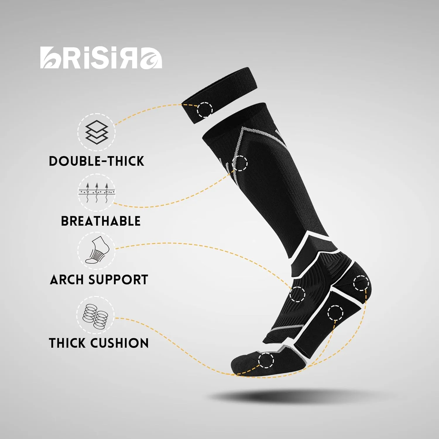 BRISIRA Compression Soccer Socks Men Women Coolmax Bamboo Viscose Knee High Socks for Baseball Athletic Cushion & Cooling