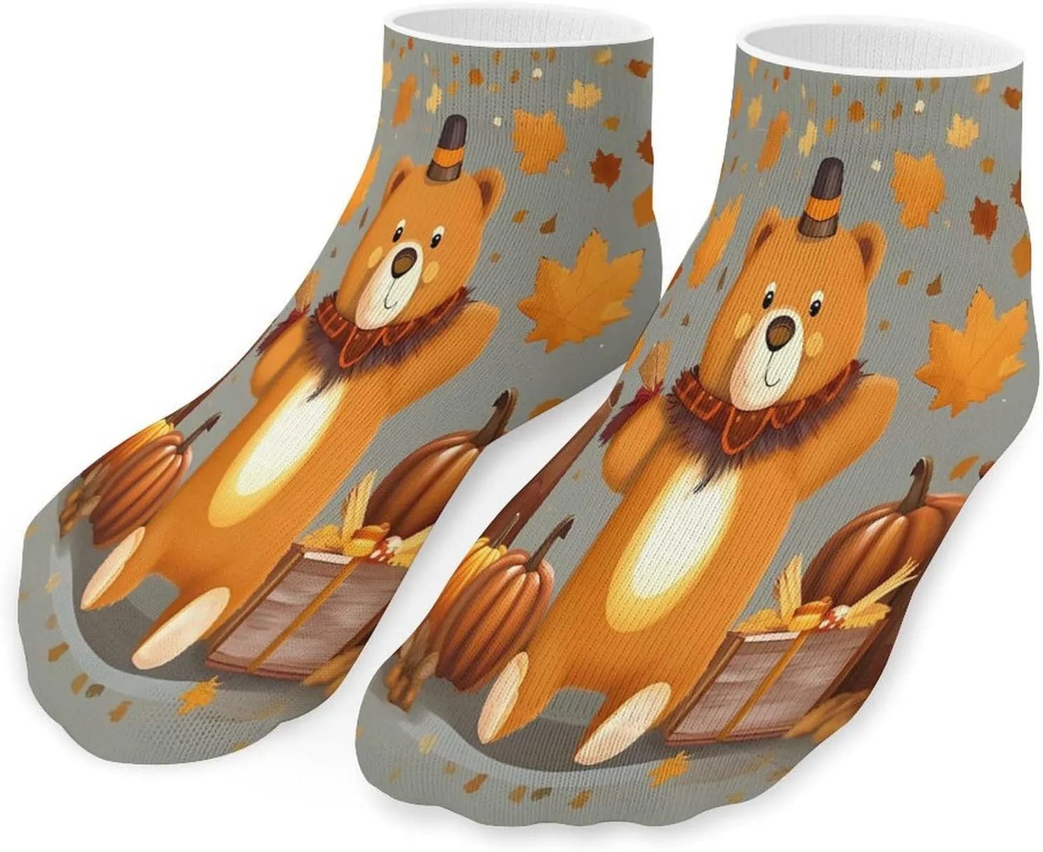 Dancing Thanksgiving Bears Socks Low Cut Ankle Short Sock Novelty Casual Invisible Liner Socks for Men Women