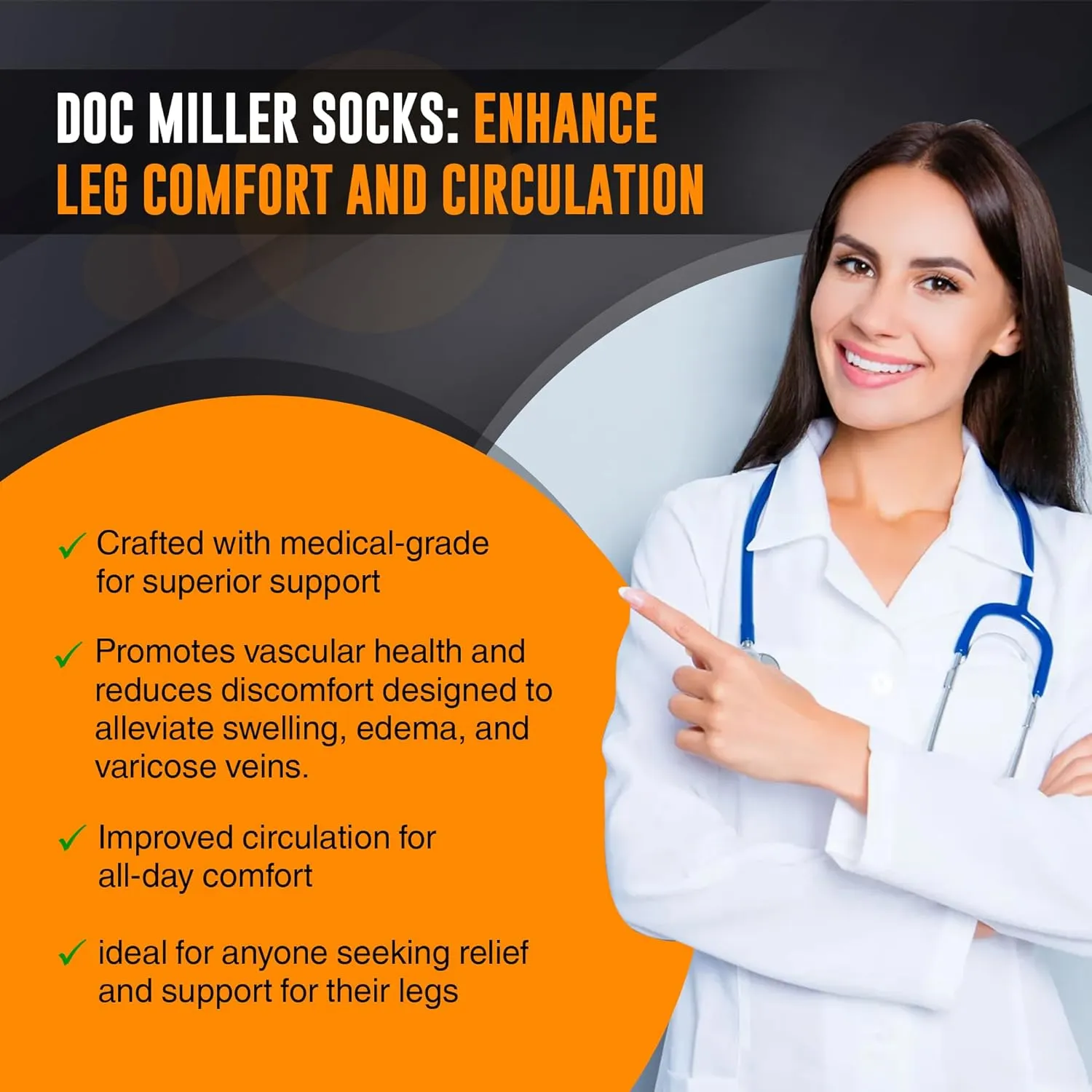 Doc Miller Thigh High Compression Socks - Open Toe, 20-30mmHg for Varicose Veins, Calf, Leg & Ankle Support, Pregnancy & Maternity Stockings, Small to Plus Size