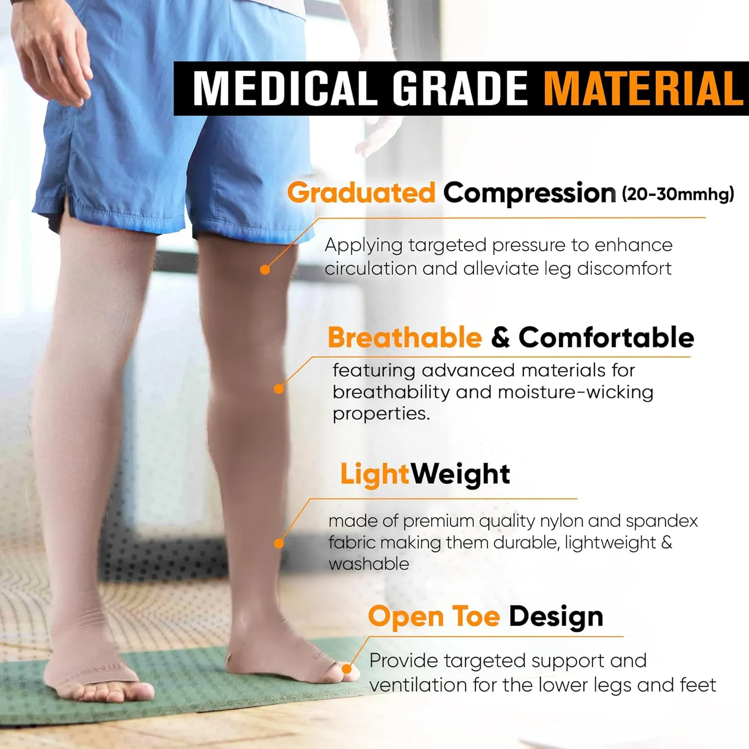 Doc Miller Thigh High Compression Socks - Open Toe, 20-30mmHg for Varicose Veins, Calf, Leg & Ankle Support, Pregnancy & Maternity Stockings, Small to Plus Size