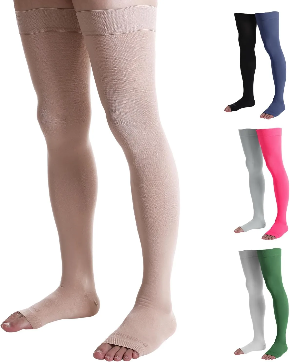 Doc Miller Thigh High Compression Socks - Open Toe, 20-30mmHg for Varicose Veins, Calf, Leg & Ankle Support, Pregnancy & Maternity Stockings, Small to Plus Size