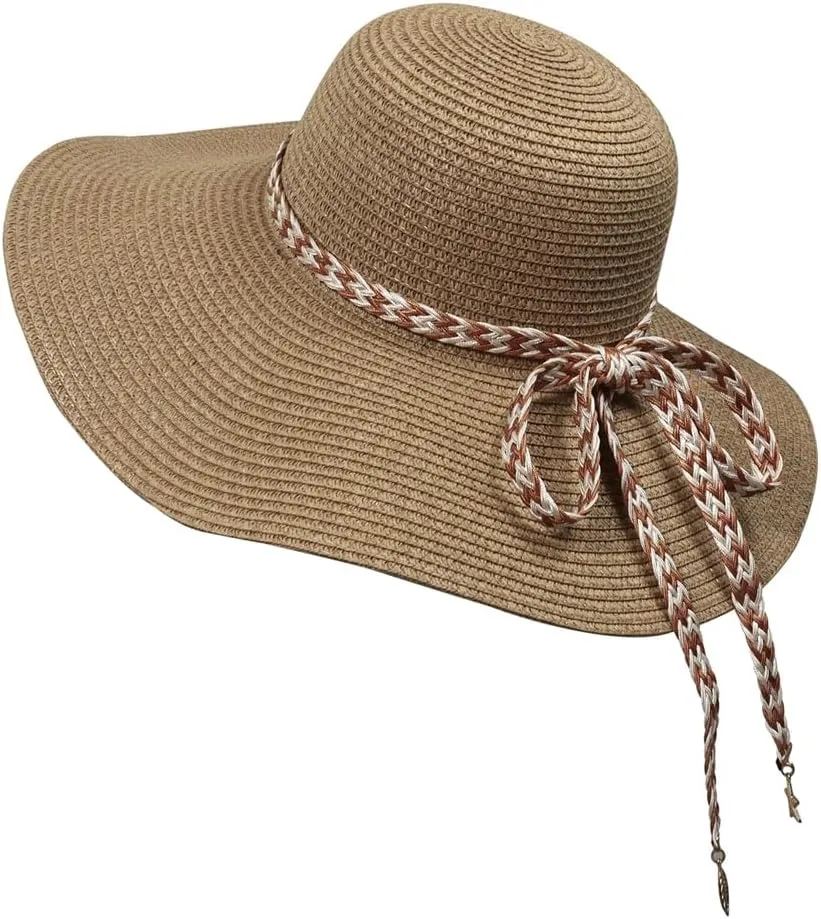 Floppy Straw Hats for Women Foldable Boho Wide Brim Sun Hats UV Protection Summer Beach Fishing Cap for Travel