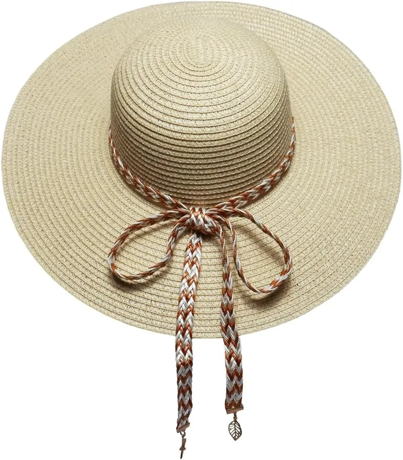 Floppy Straw Hats for Women Foldable Boho Wide Brim Sun Hats UV Protection Summer Beach Fishing Cap for Travel