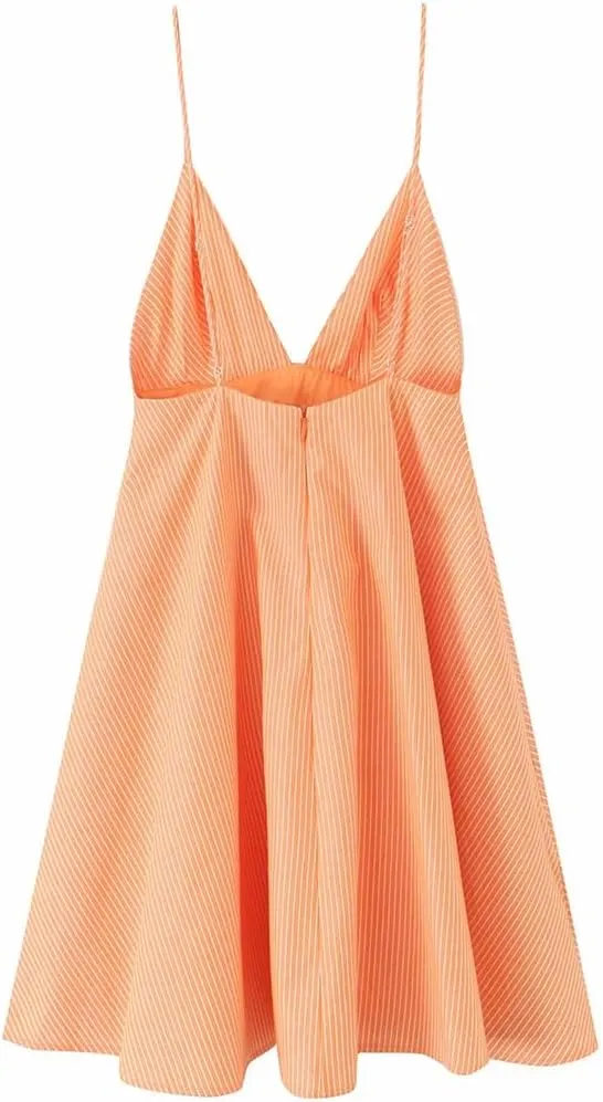 Fnfmrfmr Womens Backless Slim Fit Striped Mini Dress Sleeveless V-Neck Casual Short Dresses