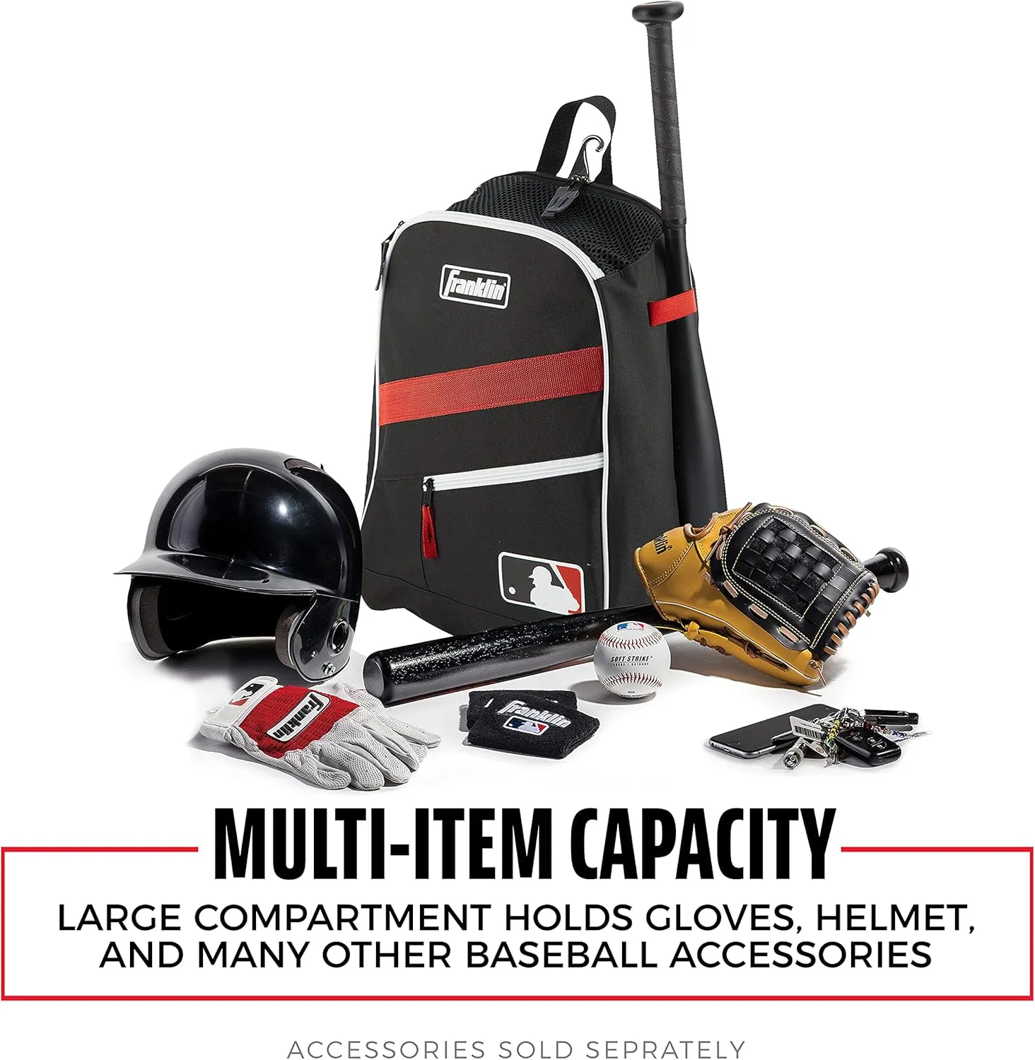 Franklin Sports Kids MLB Baseball Batpack Bag - Youth Baseball, Softball   Teeball Backpack - Sports Equipment Bag for Kids   Toddlers - Holds (2) Teeball   Baseball Bats   Includes Fence Hook