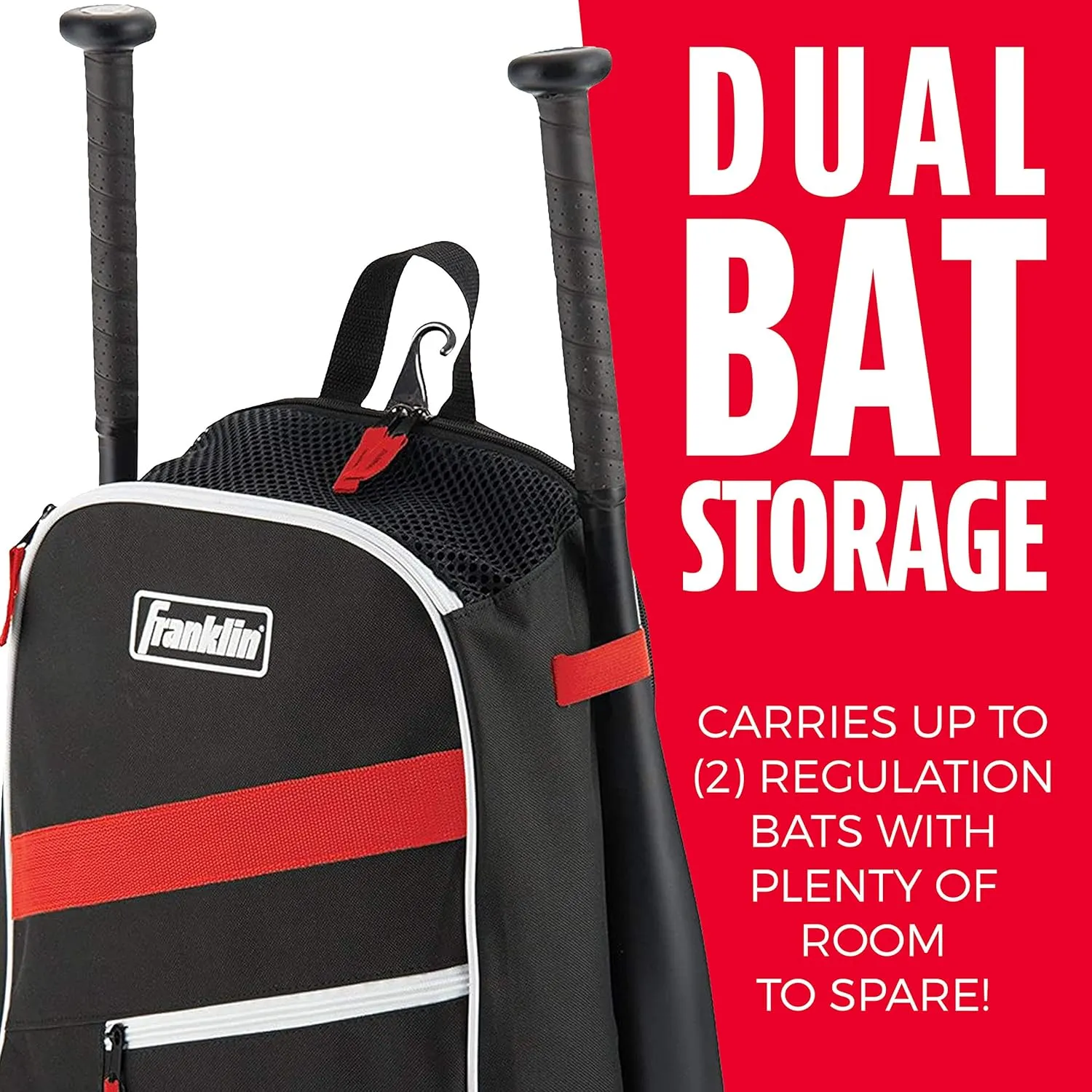 Franklin Sports Kids MLB Baseball Batpack Bag - Youth Baseball, Softball   Teeball Backpack - Sports Equipment Bag for Kids   Toddlers - Holds (2) Teeball   Baseball Bats   Includes Fence Hook