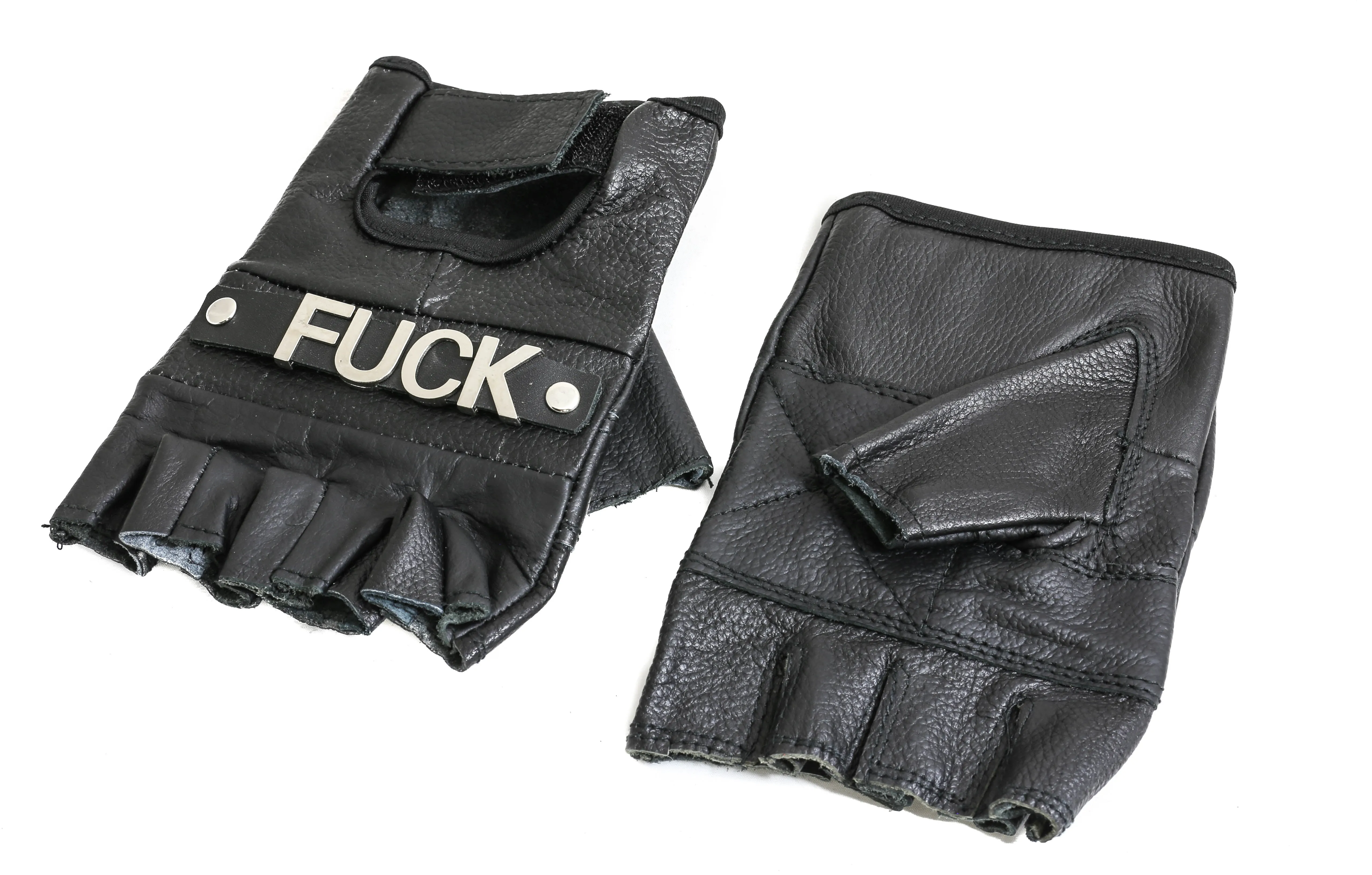 Fuck OffGenuine Leather Fingerless Gloves Pair