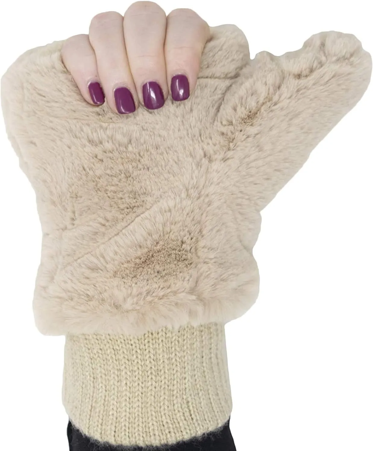 Funky Junque Faux Fur Flip Mittens Womens Warm Convertible Fingerless Gloves