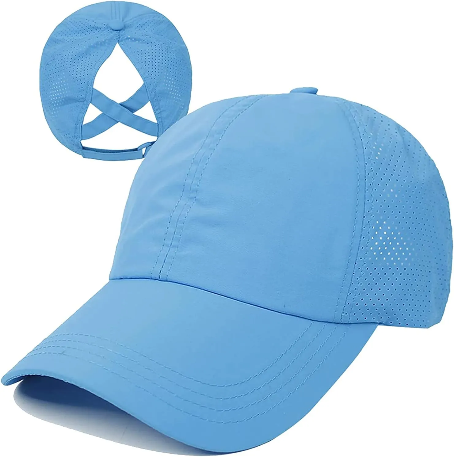 HGGE Womens Criss Cross Ponytail Baseball Cap Adjustable High Messy Bun Ponycap Quick Drying Hat