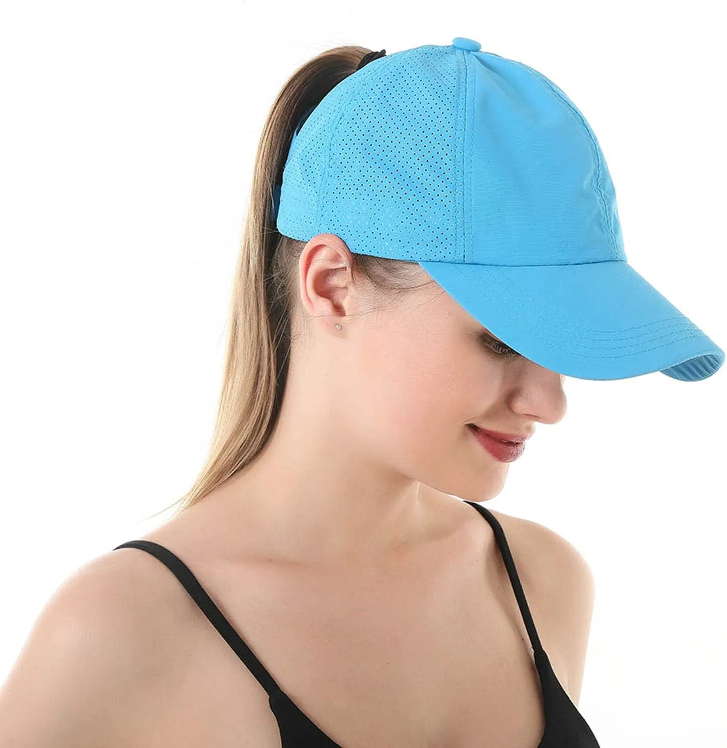 HGGE Womens Criss Cross Ponytail Baseball Cap Adjustable High Messy Bun Ponycap Quick Drying Hat