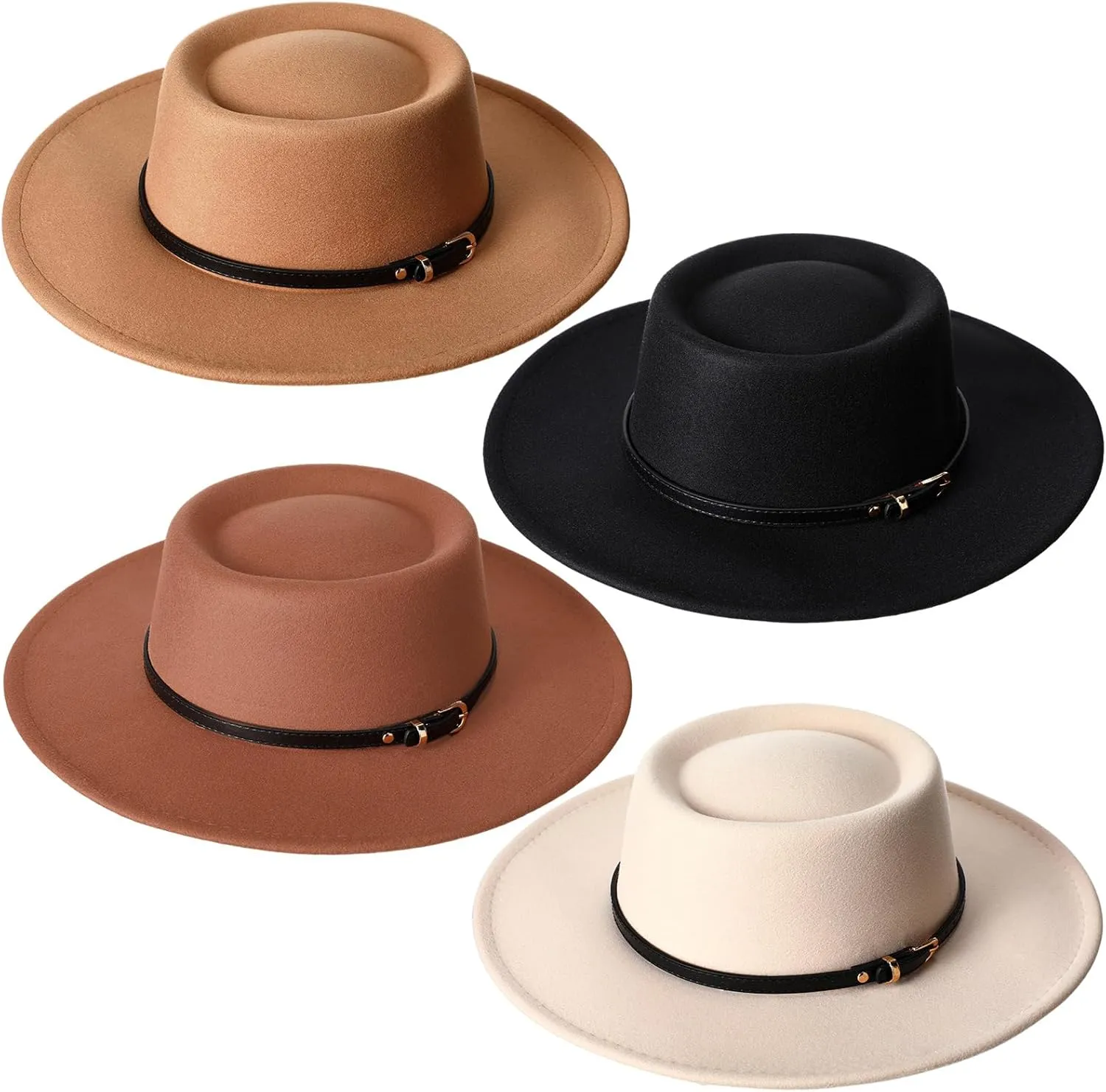 JaGely Felt Hats for Women Wide Brim Felt with Belt Buckle Vintage Panama Boho Jazz Hat for Burning Wedding Tea Party