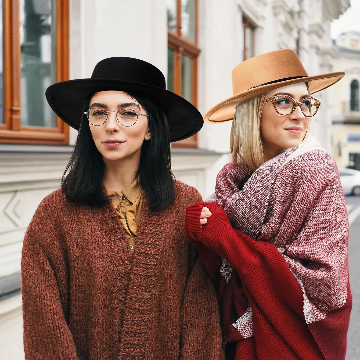 JaGely Felt Hats for Women Wide Brim Felt with Belt Buckle Vintage Panama Boho Jazz Hat for Burning Wedding Tea Party