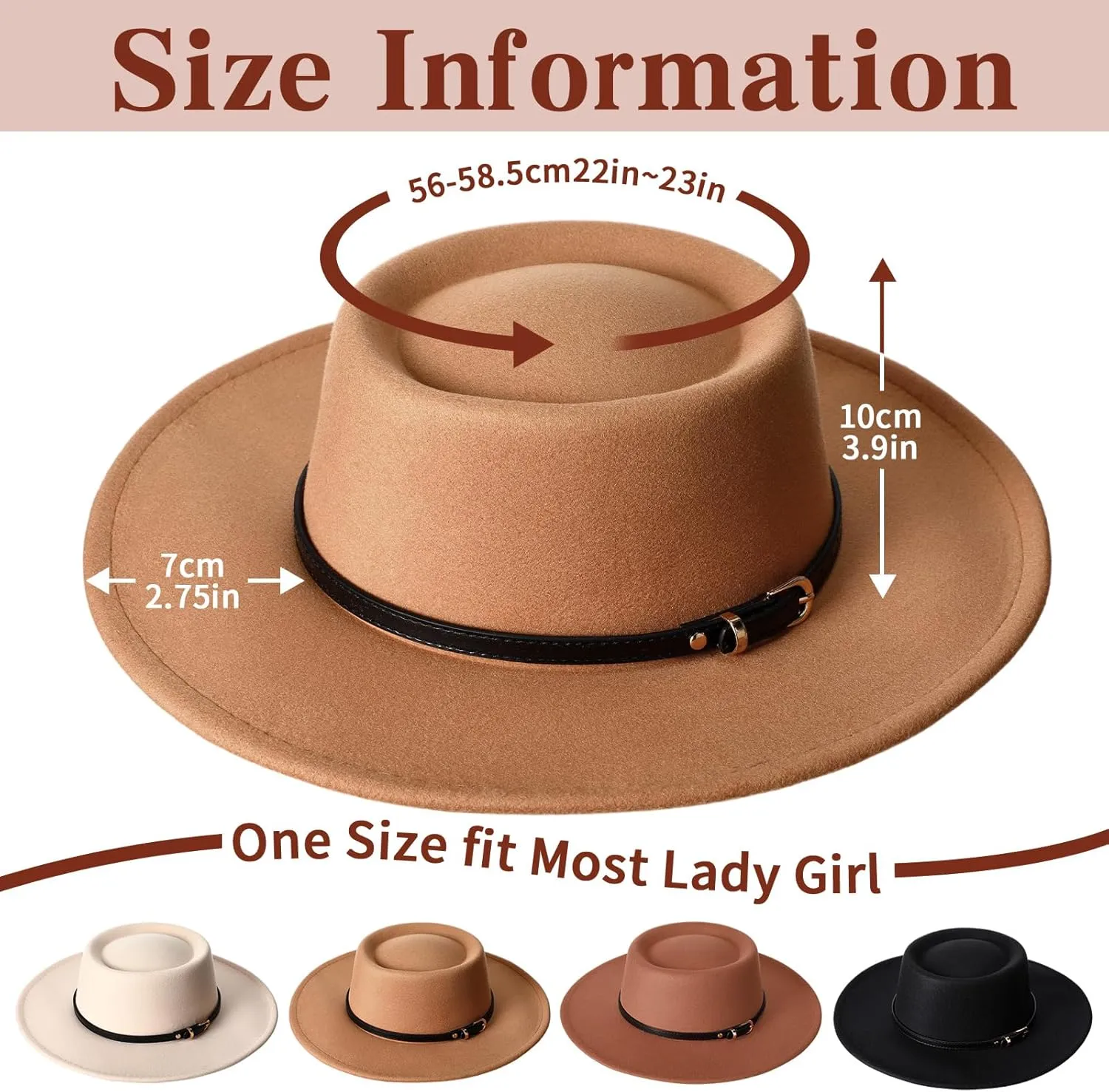 JaGely Felt Hats for Women Wide Brim Felt with Belt Buckle Vintage Panama Boho Jazz Hat for Burning Wedding Tea Party