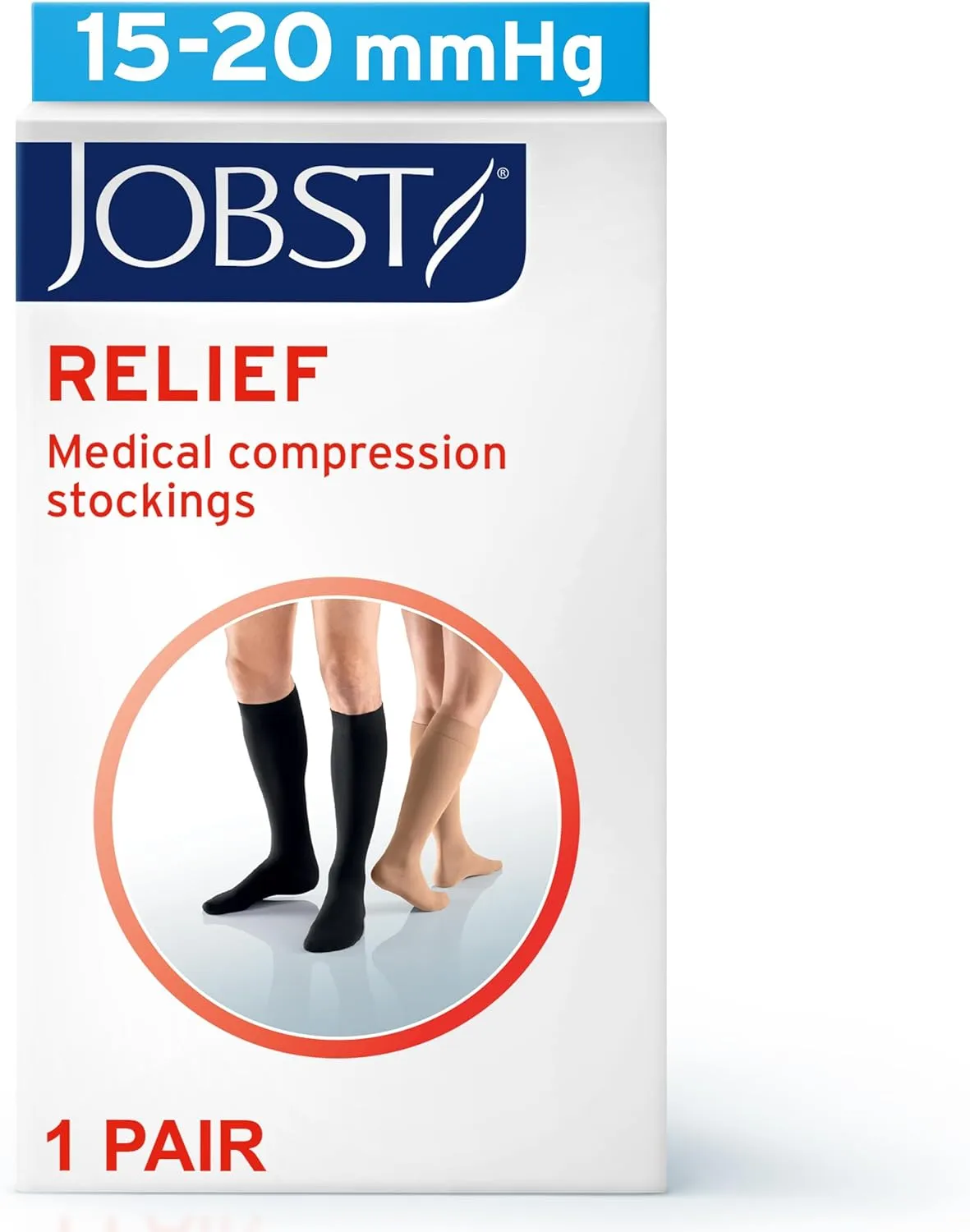 JOBST Relief Knee High Graduated Compression Socks, 15-20 mmHg - Comfortable Unisex Design - Open Toe, Beige, Medium Petite