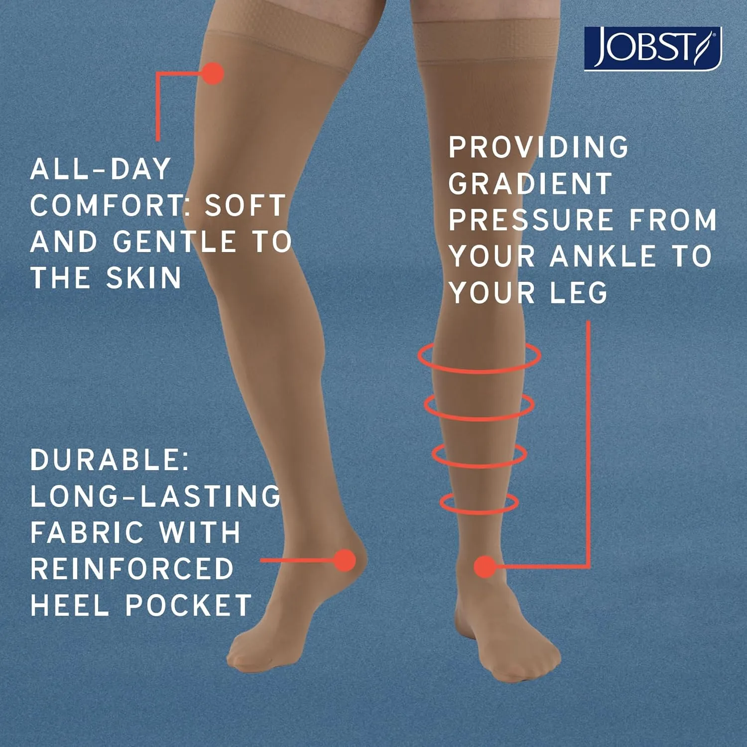 JOBST Relief Knee High Graduated Compression Socks, 15-20 mmHg - Comfortable Unisex Design - Open Toe, Beige, Medium Petite