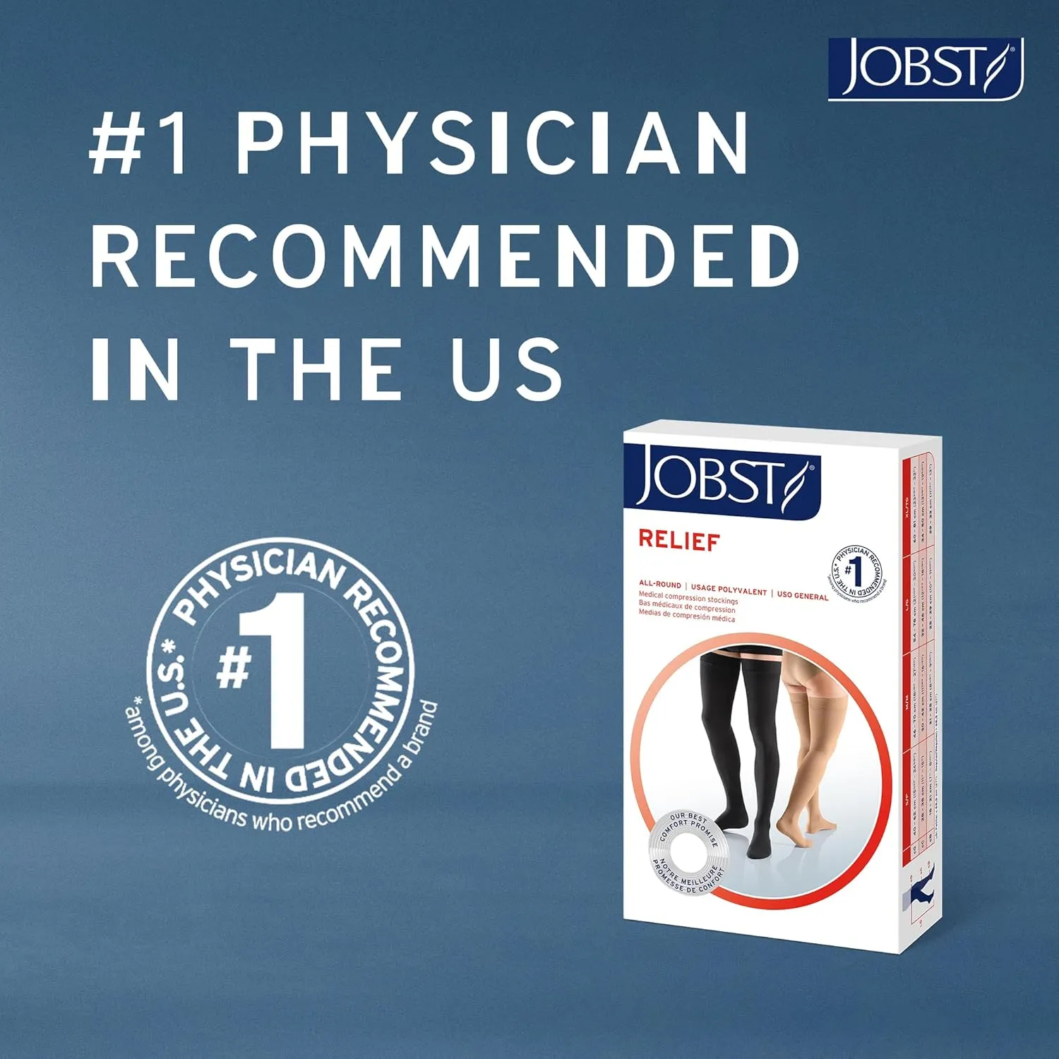 JOBST Relief Knee High Graduated Compression Socks, 15-20 mmHg - Comfortable Unisex Design - Open Toe, Beige, Medium Petite