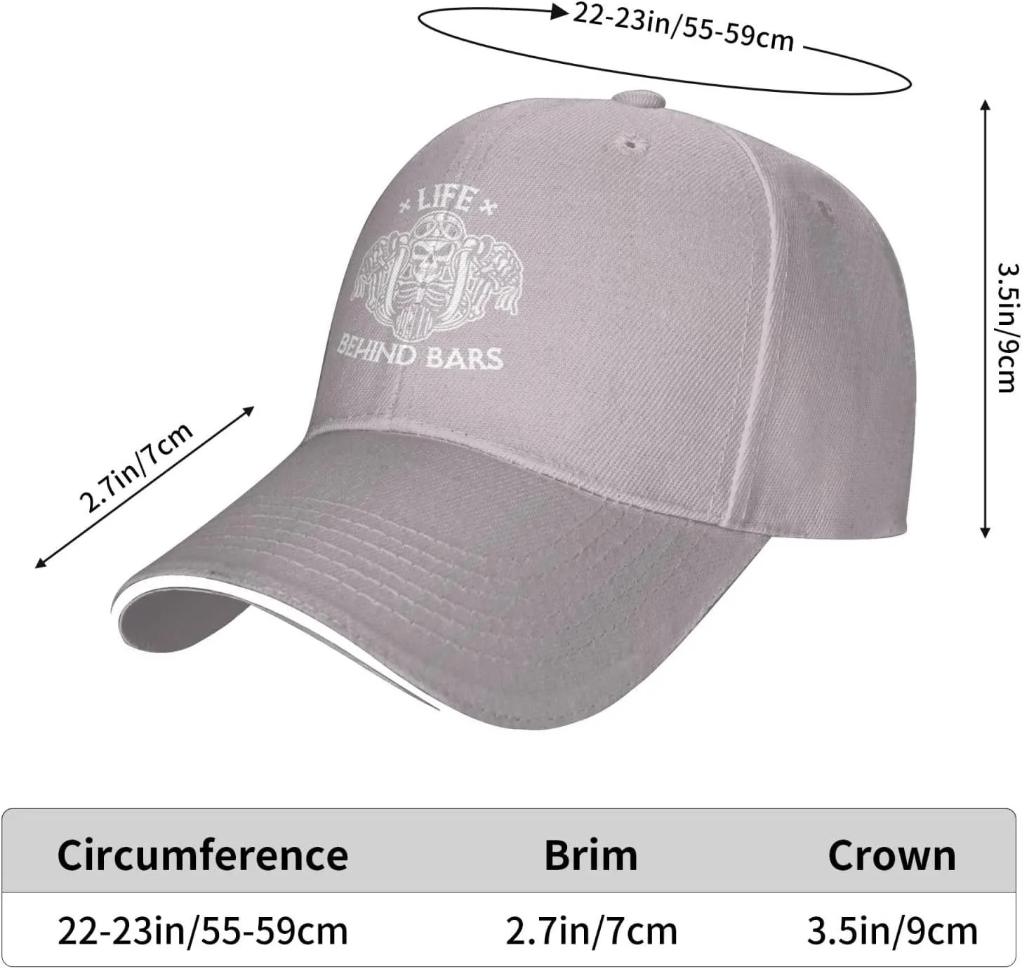 Life Behind Bars Motorcycle Biker Hat Mens Wide Brim Baseball Cap Adjustable Low Profile Sports Dad Hats