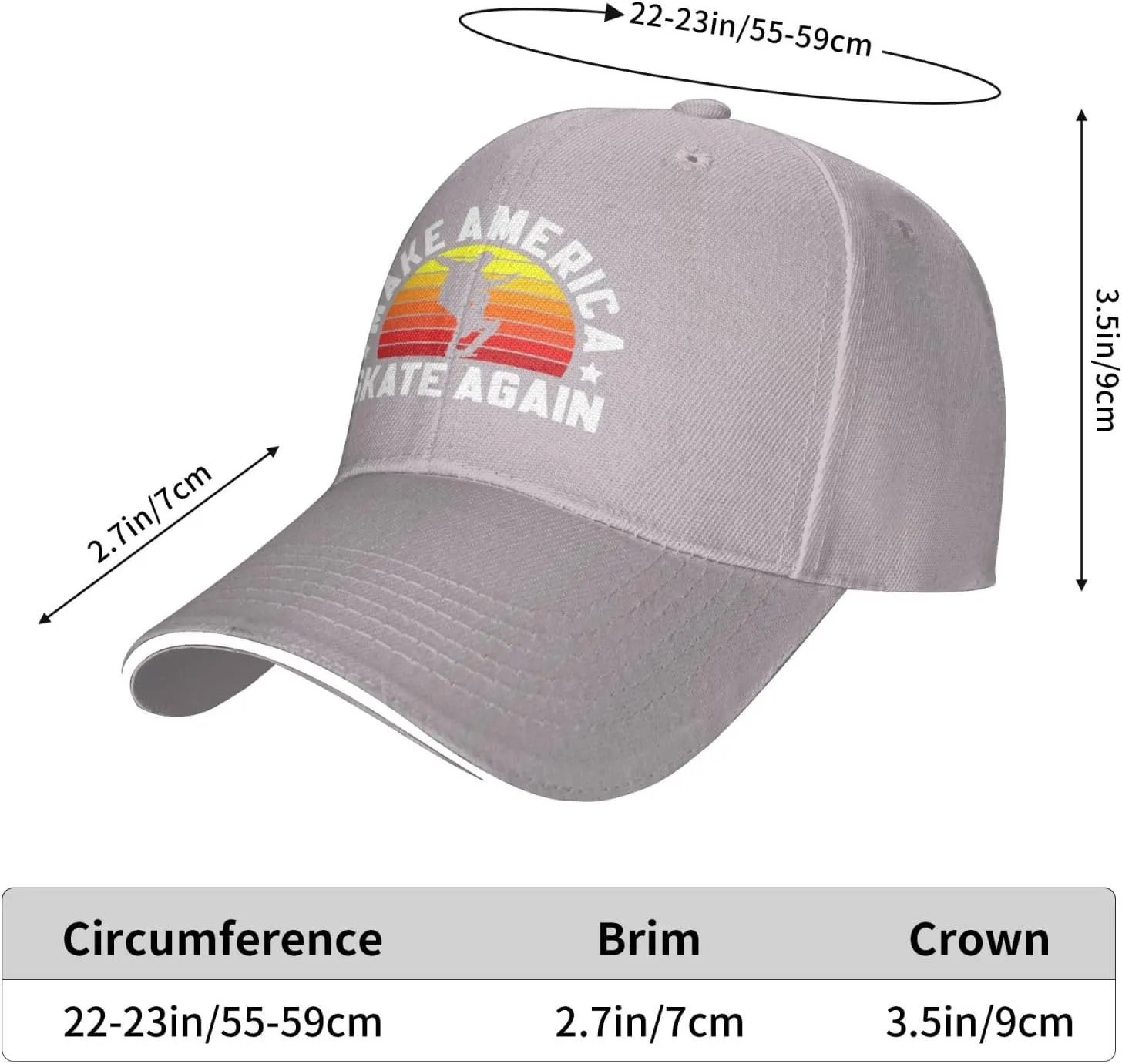 Make America Skate Again Skateboard Hat Mens Wide Brim Baseball Cap Adjustable Low Profile Sports Dad Hats