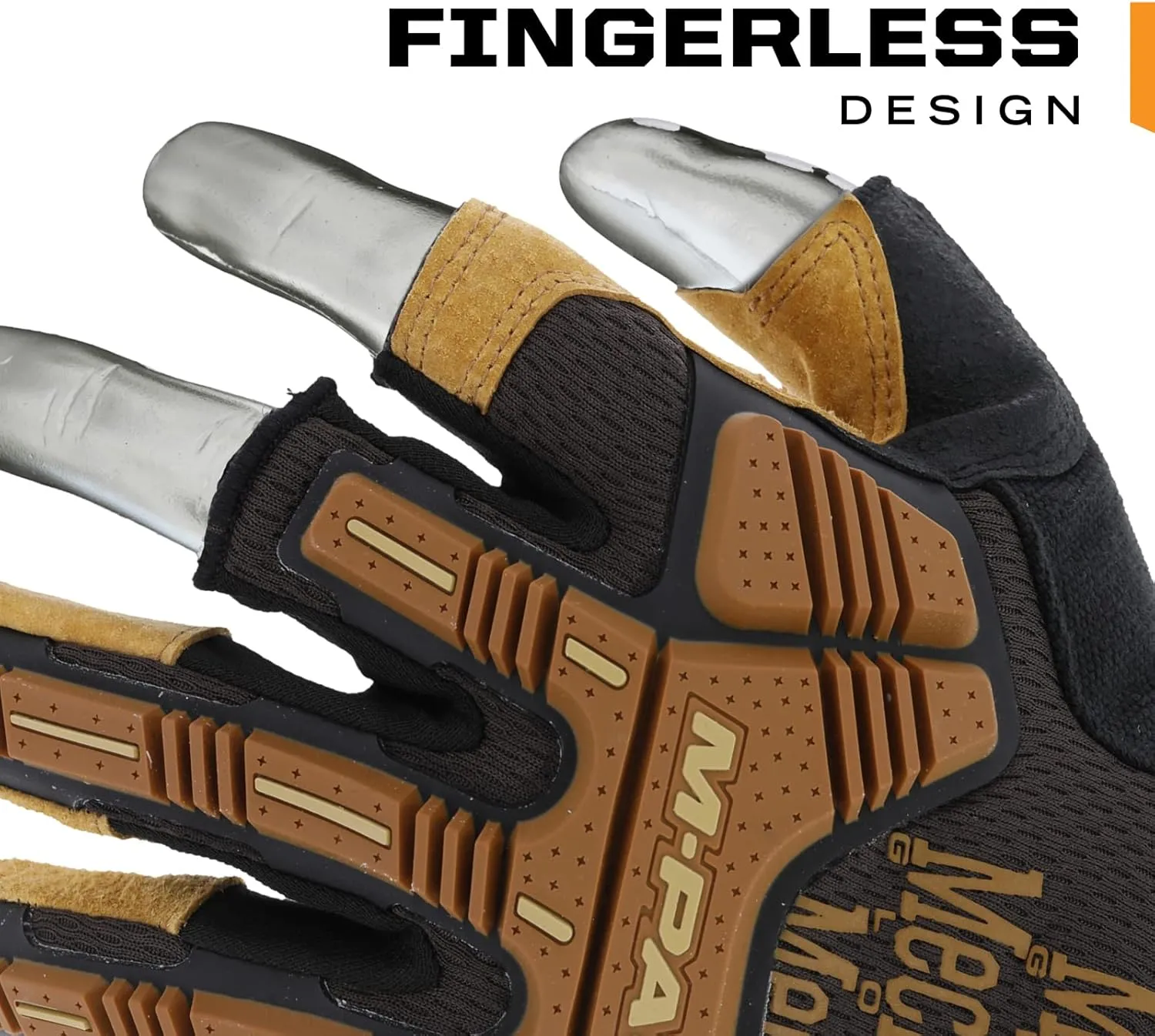 Mechanix Wear: M-Pact Durahide Leather Framer Work Gloves, Fingerless Design, Work Gloves with Impact Protection and Vibration Absorption, Safety Gloves for Men (Brown, Large)