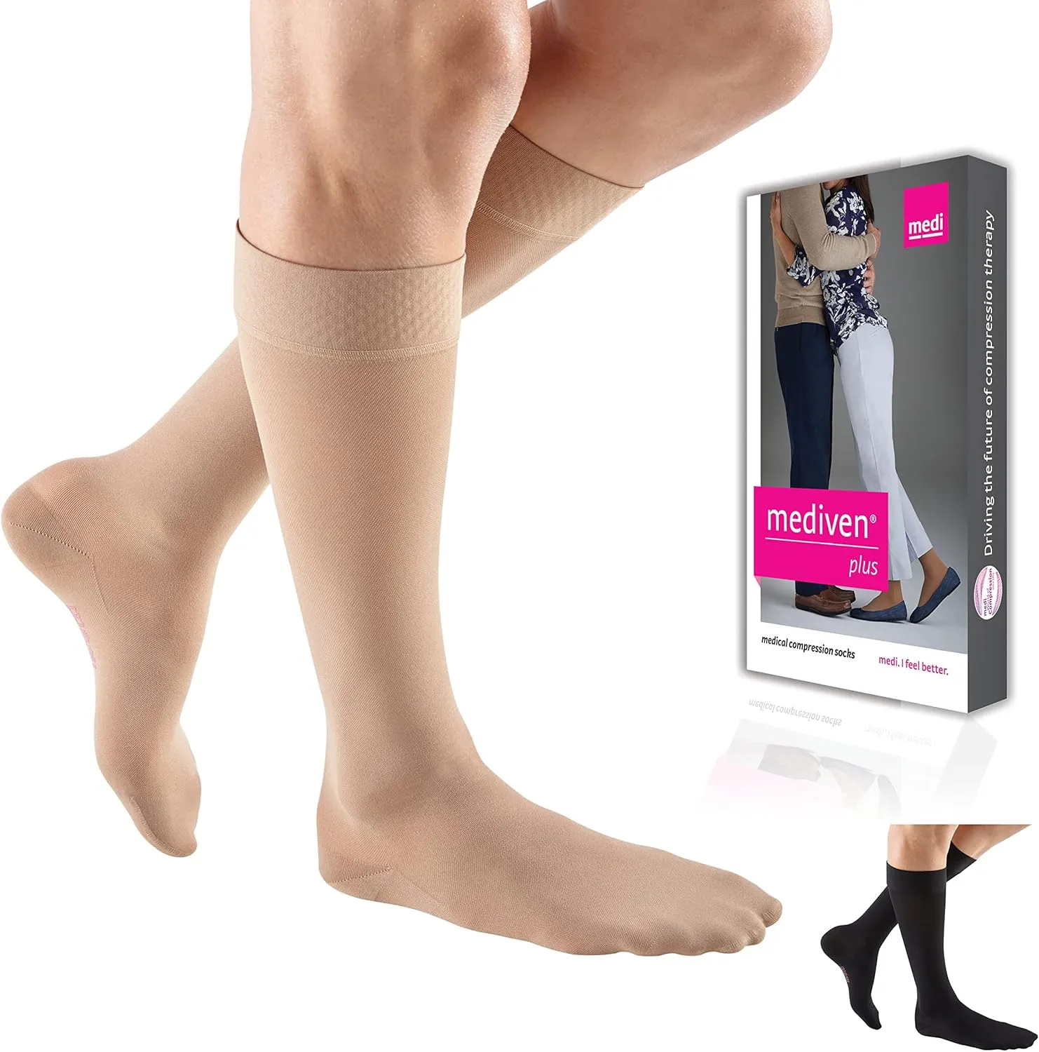 mediven Plus for Men & Women, 30-40 mmHg – Open Toe, Knee High Compression Socks with Silicone Top Band