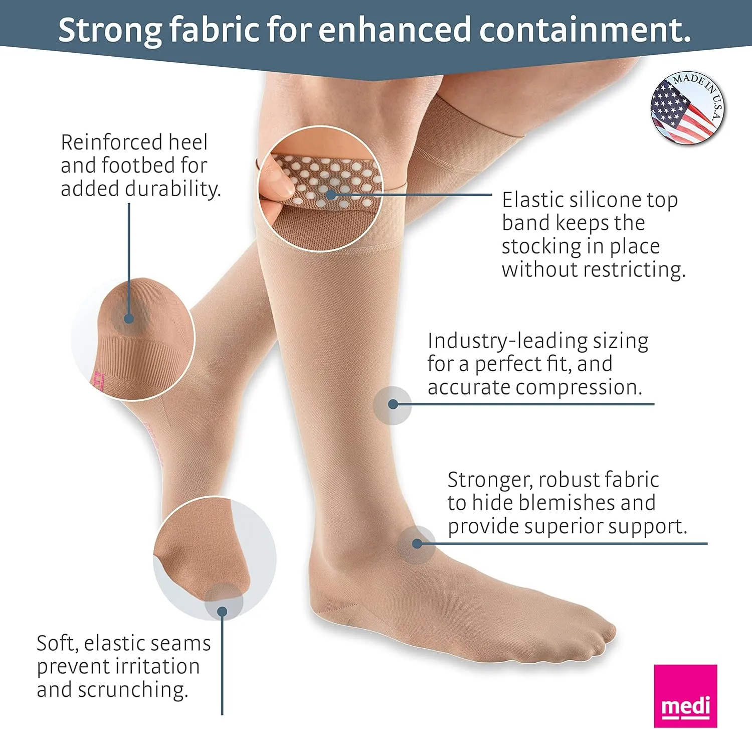 mediven Plus for Men & Women, 30-40 mmHg – Open Toe, Knee High Compression Socks with Silicone Top Band
