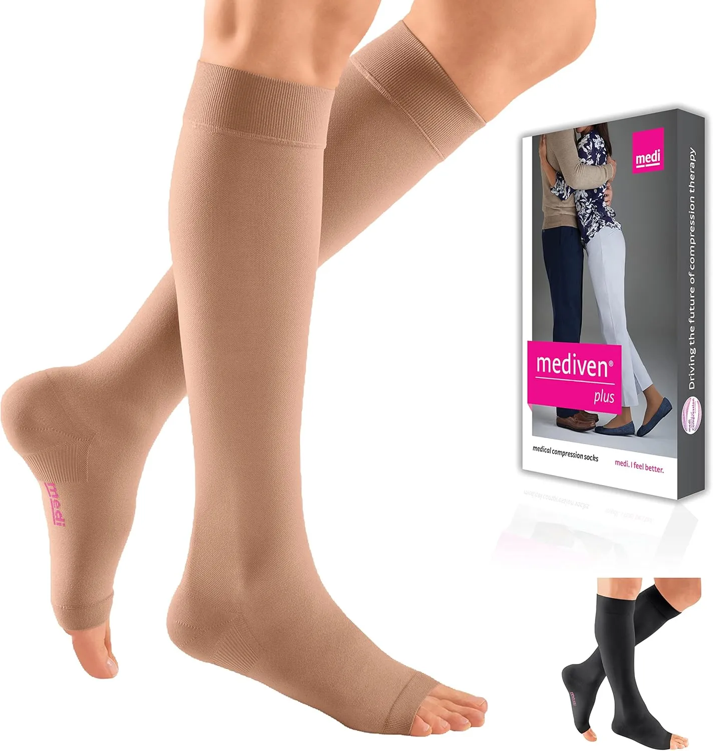 mediven Plus for Men & Women, 40-50 mmHg – Open Toe, Knee High Compression Stockings, V-Petite, Beige