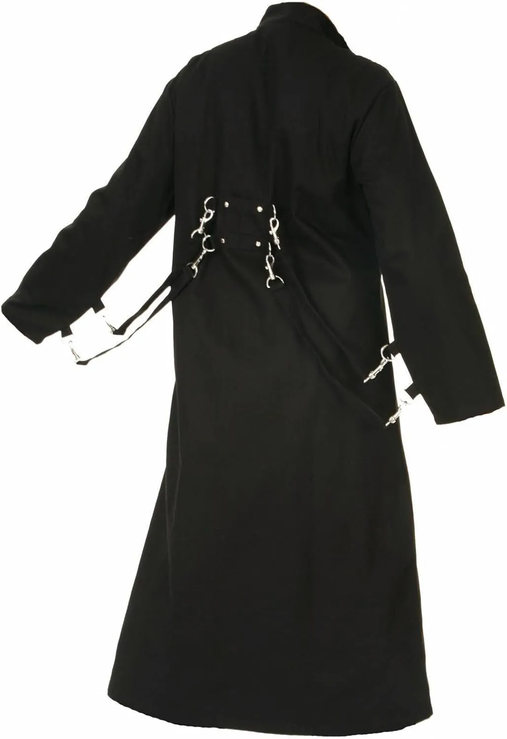 Men’s Gothic Long Coat – Steampunk Trench Coat with Buckles Hook Chains, Stoods & Straps Detailing -Cyberpunk Jacket