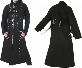 Men’s Gothic Long Coat – Steampunk Trench Coat with Buckles Hook Chains, Stoods & Straps Detailing -Cyberpunk Jacket