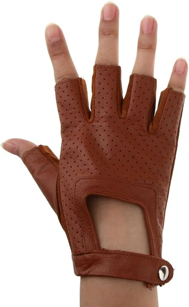 misppro Real Leather Men Fingerless Outdoor Driving Cycle Gloves Tan
