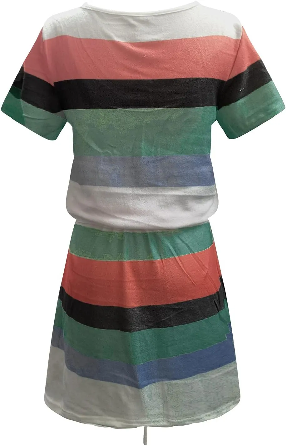NaRHbrg Womens Summer Casual Midi Dresses Striped Short Sleeve Tshirt Dresses V Neck Drawstring Knee Length Dress with Pocket