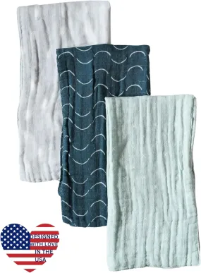 Organic Muslin Burp Cloths, Set of 3 | 100% Cotton Boho Extra-Large 22"x12" Soft Absorbent Shower Gift Essentials Gear Three Pack Burping Cloth Rags Towels for Newborn Boys Girls