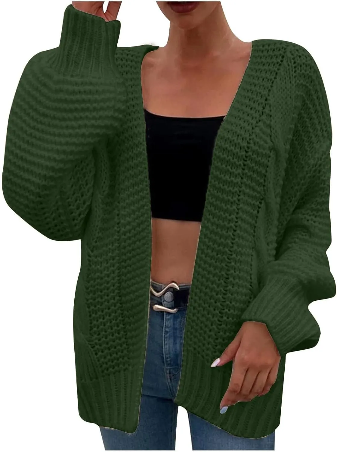 Oversized Cardigan Sweater Women Lightweight Cable Knit Open Front Cardigan Baggy Lantern Sleeve Chunky Sweaters Coat