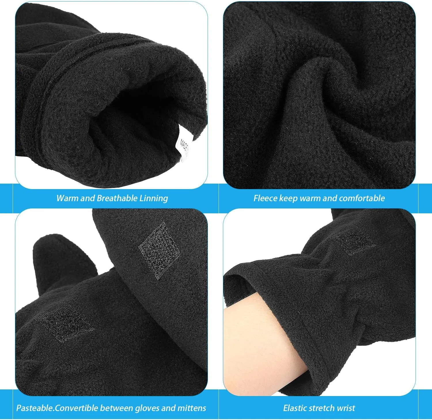 OZERO Winter Gloves Fingerless Convertible Mittens Thermal Polar Fleece Insulated Lining Windproof Warm for Men Women
