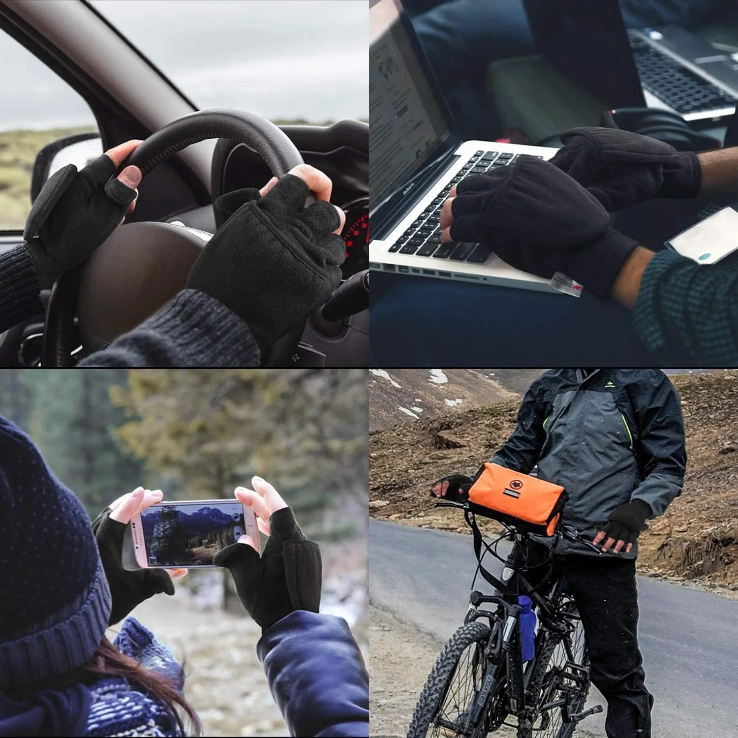 OZERO Winter Gloves Fingerless Convertible Mittens Thermal Polar Fleece Insulated Lining Windproof Warm for Men Women