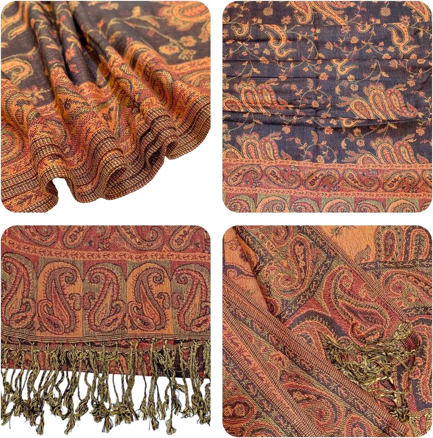 Pashmina Scarf for Women Shawls and Wraps Reversible Paisley Vintage Jacquard Soft Silky Rave Scarves Men