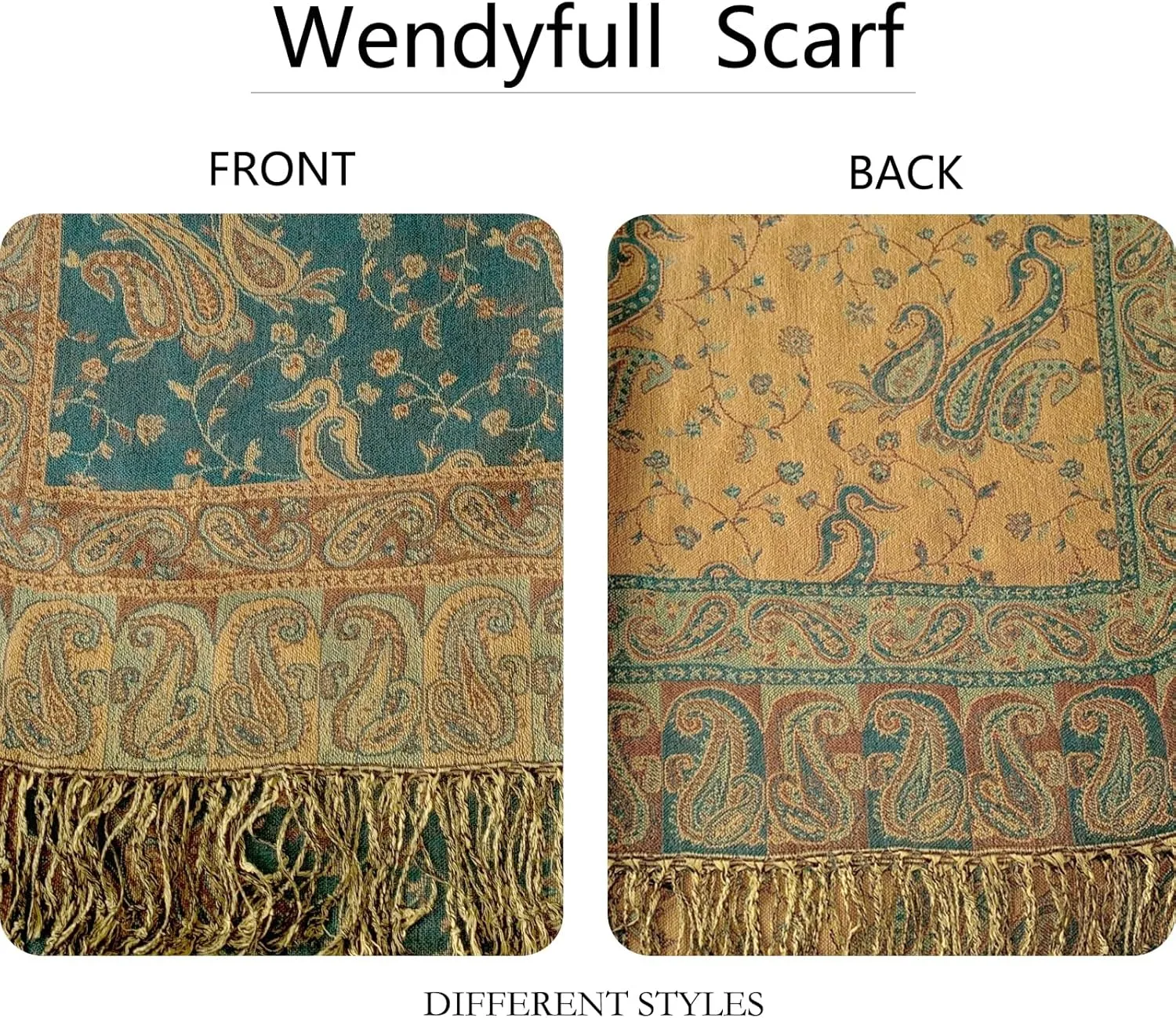 Pashmina Scarf for Women Shawls and Wraps Reversible Paisley Vintage Jacquard Soft Silky Rave Scarves Men