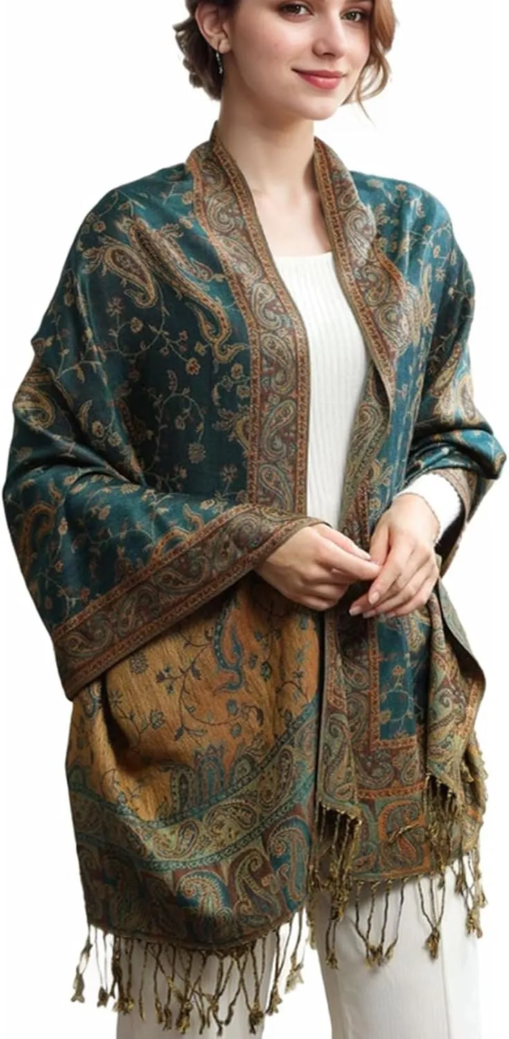 Pashmina Scarf for Women Shawls and Wraps Reversible Paisley Vintage Jacquard Soft Silky Rave Scarves Men
