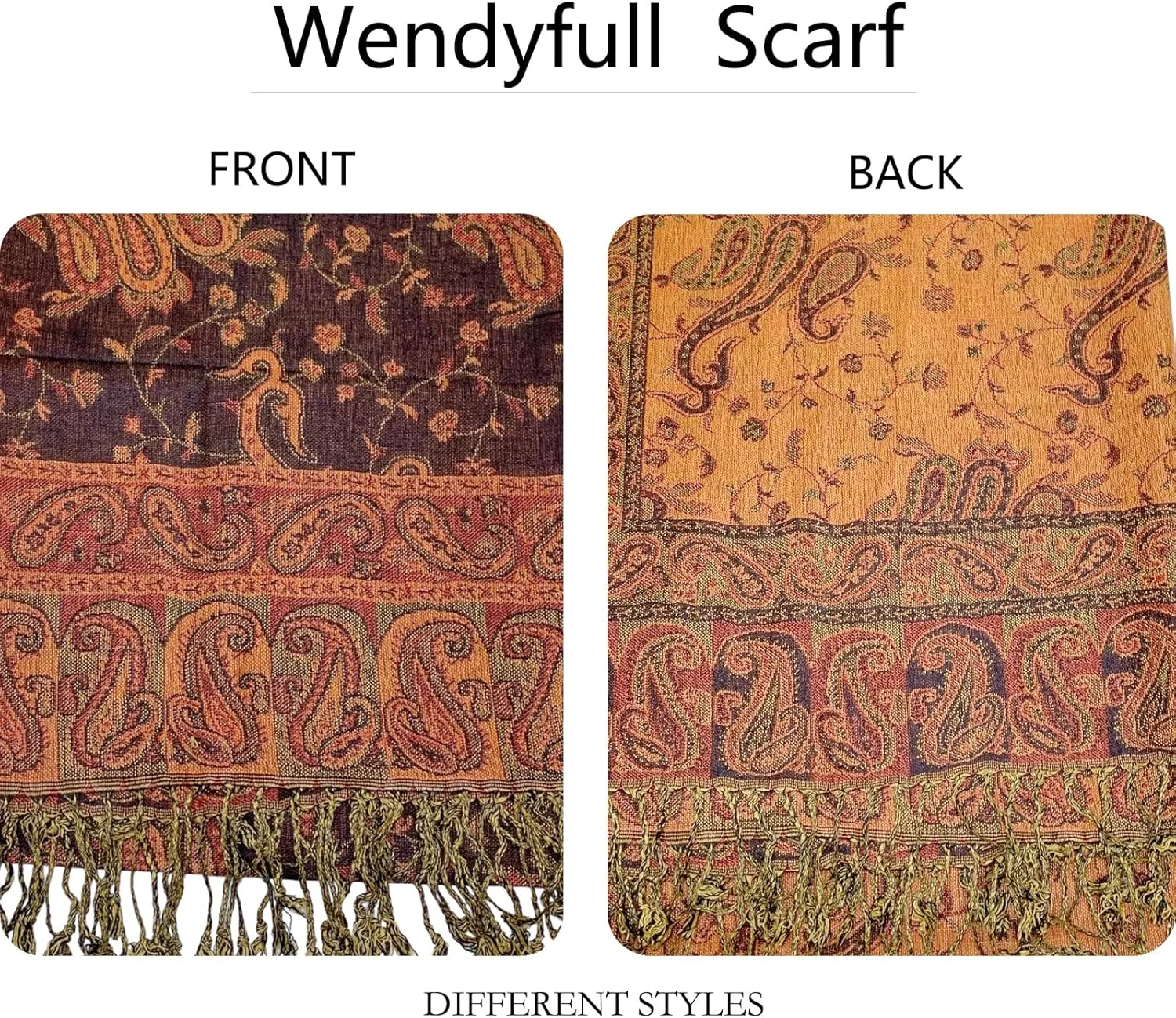 Pashmina Scarf for Women Shawls and Wraps Reversible Paisley Vintage Jacquard Soft Silky Rave Scarves Men