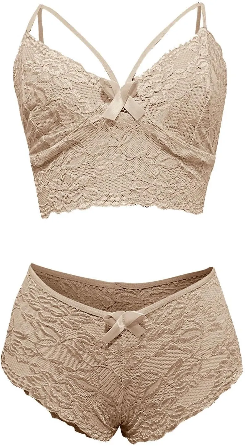 Plus Size Lingerie Corset Lace Floral Bralette Bra Two Piece Underwear Lingerie Lace