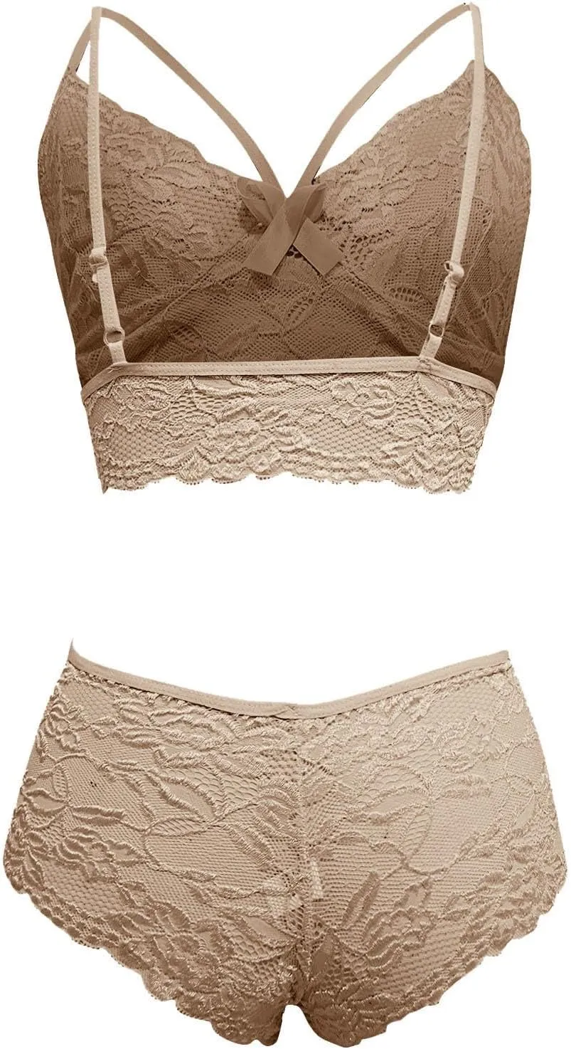 Plus Size Lingerie Corset Lace Floral Bralette Bra Two Piece Underwear Lingerie Lace
