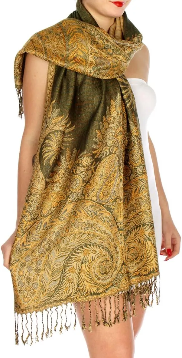 SERENITA Pashmina Scarf for Women Large Cashmere feel Big Paisley Rave Shawl Wraps, Soft Scarves Travel Accessories