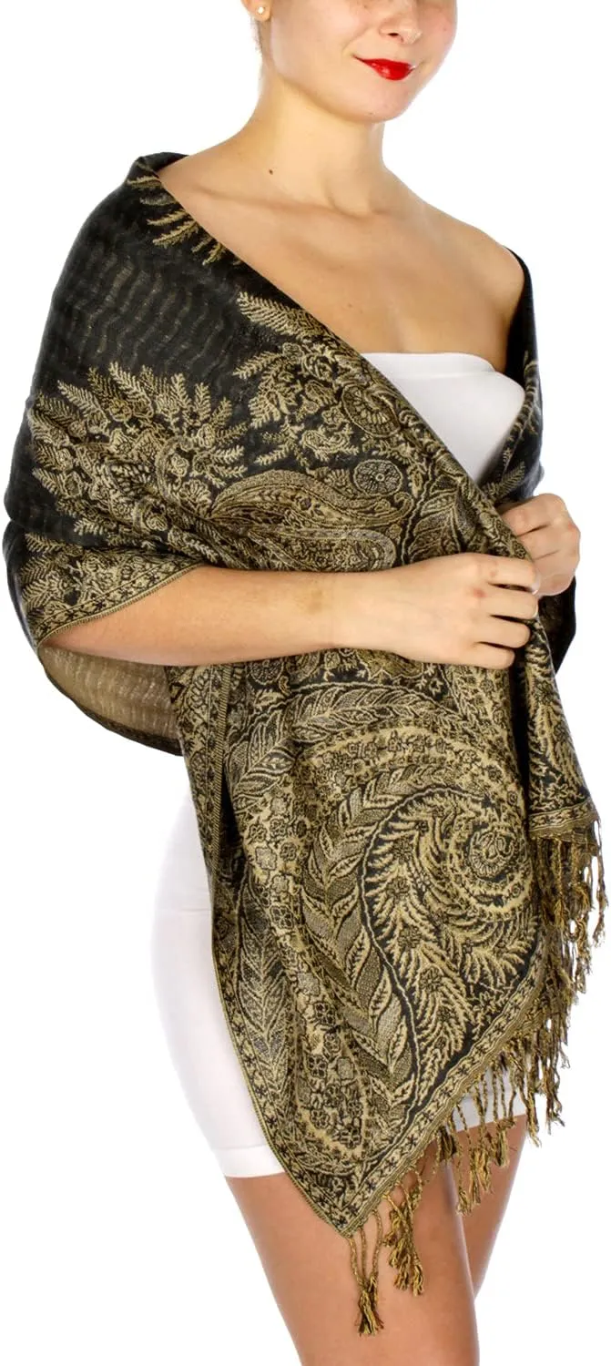 SERENITA Pashmina Scarf for Women Large Cashmere feel Big Paisley Rave Shawl Wraps, Soft Scarves Travel Accessories